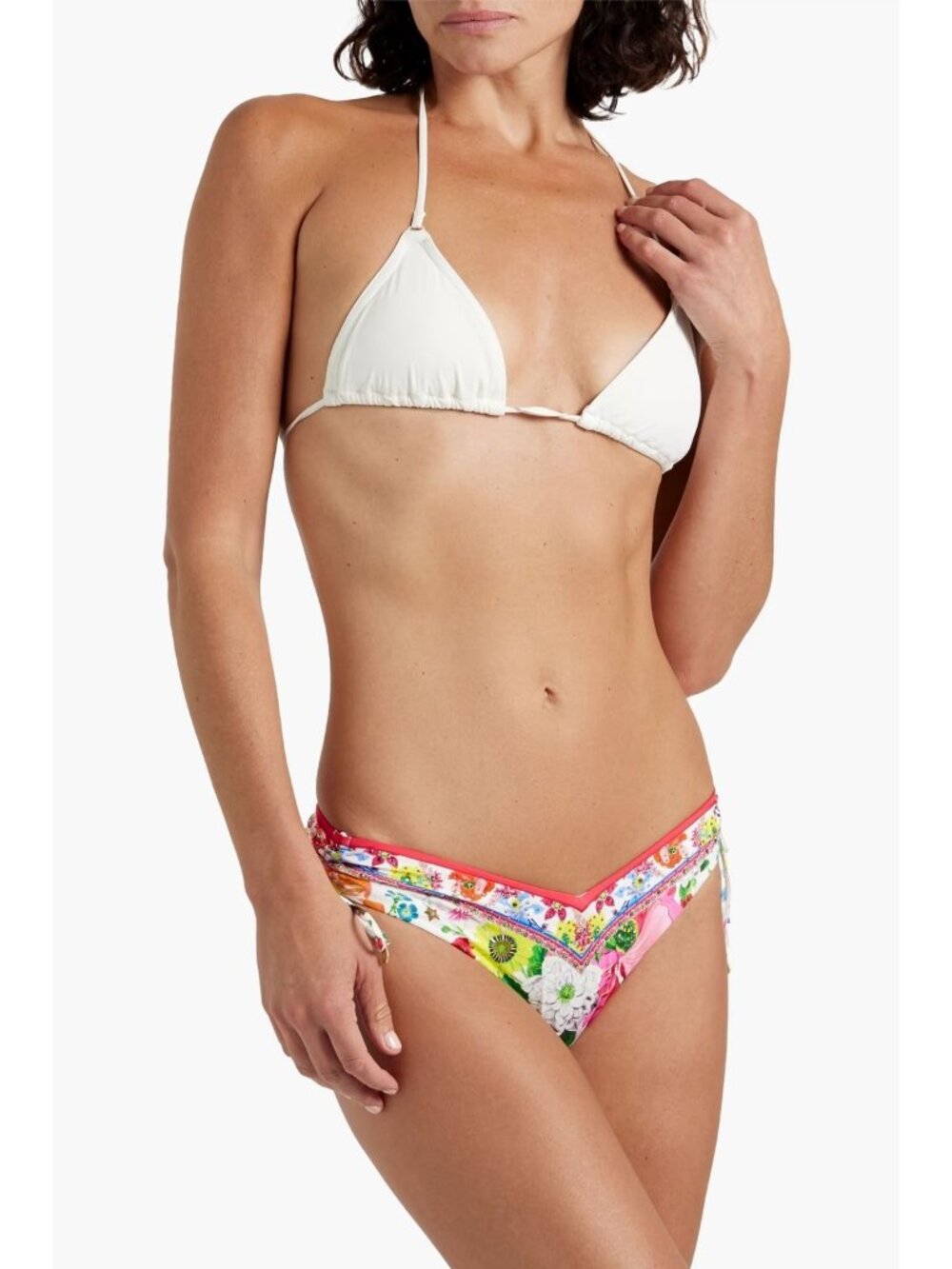 Camilla Crystal Embellished Printed Bikini Bottom White XS NWT Side Tie Luxury